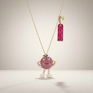 Betsey Johnson Pink Rhinestone M&M Candy Necklace Gold Tone Crystal NWT